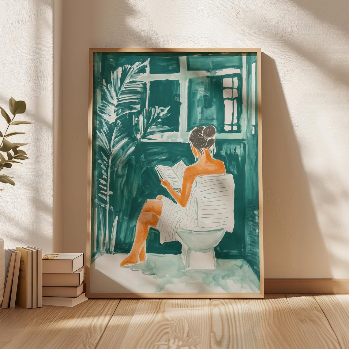 Tropical Relaxation Woman Art Print Modern Bathroom Decor Reading Wall Art For Cozy Home Style