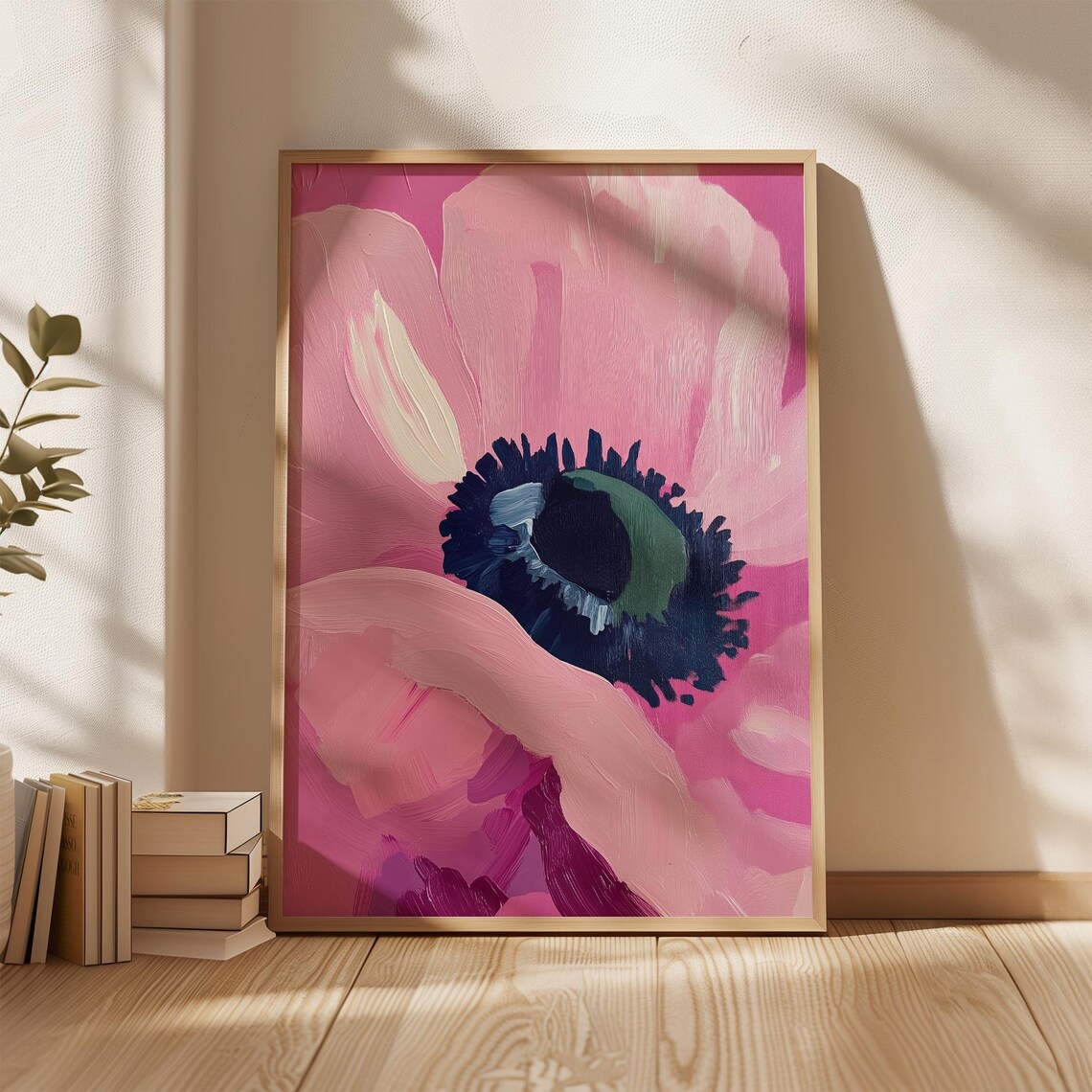 Pink Poppy Flower Art Print, Modern Botanical Bloom
