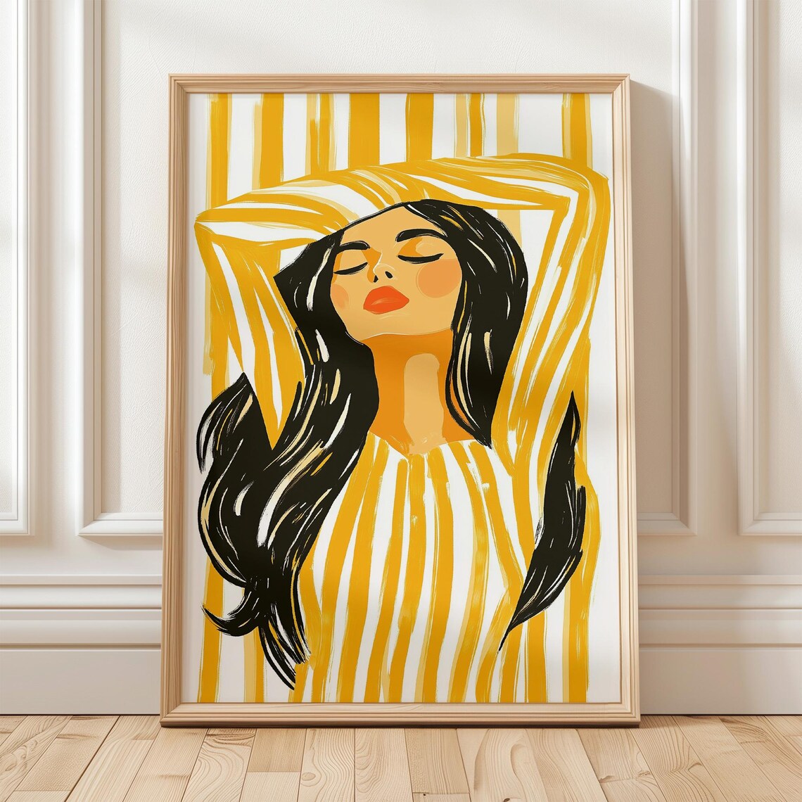 Striped Dress Woman Abstract Portrait Art Print