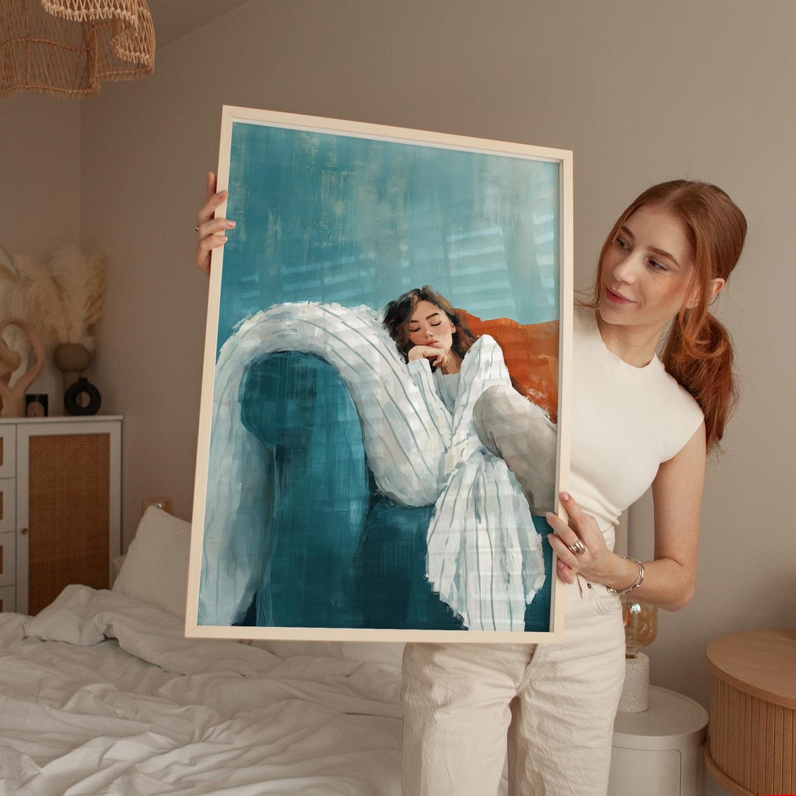 Sleeping Woman Minimalist Living Room Art Print - Image 3