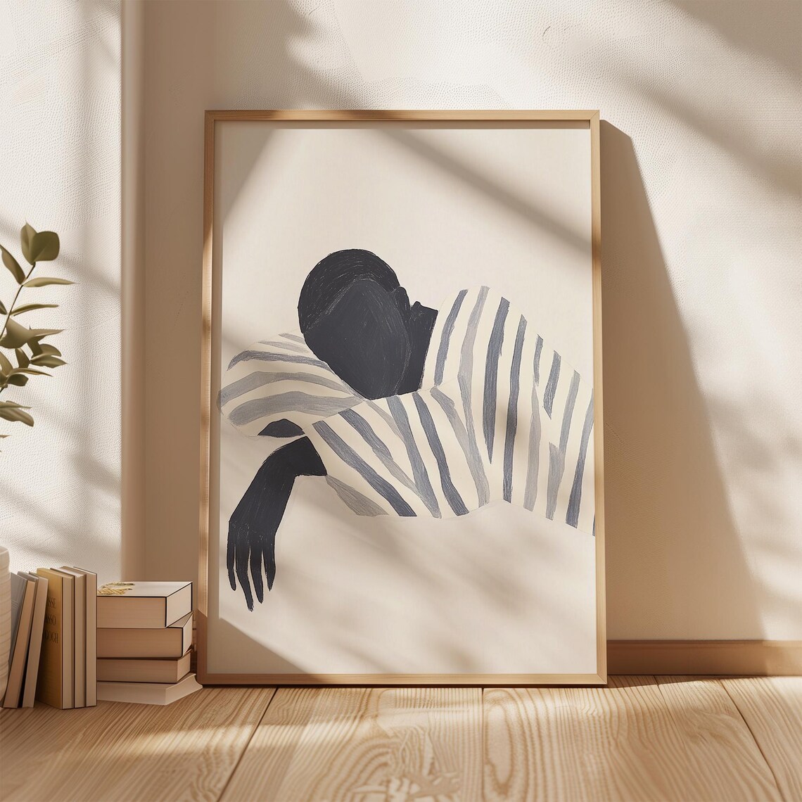 Sleeping Man in Striped Robe, Minimalist Decor - Image 3
