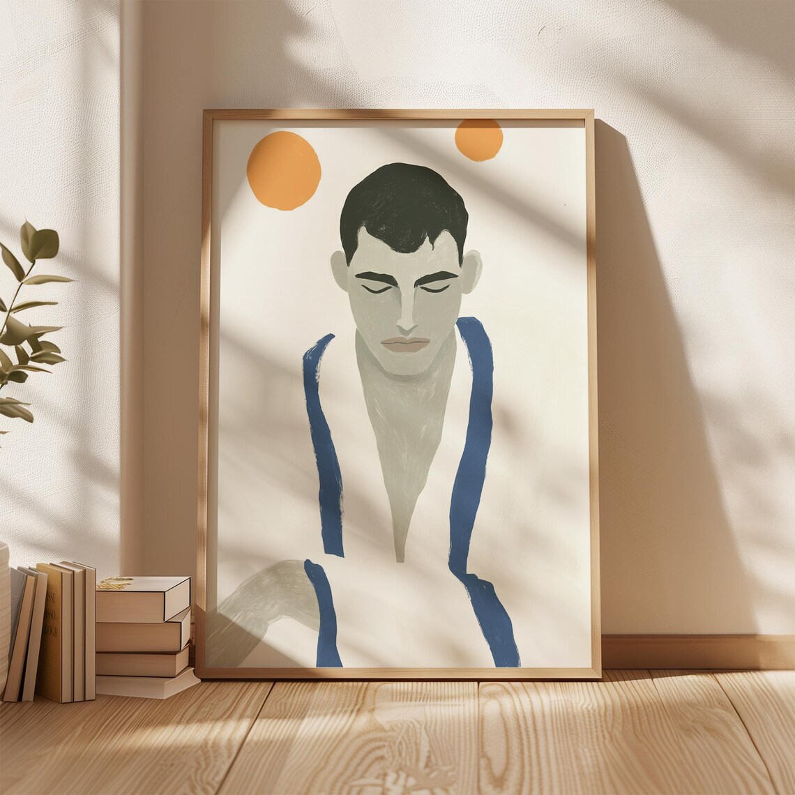 Calm Man In Blue Robe, Minimalist Figurative Art Print - Image 4