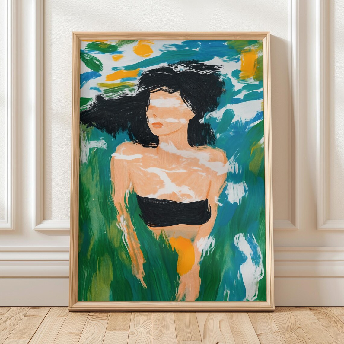 Woman Swimming Turquoise Water Impressionist Summer Pool Art Poster