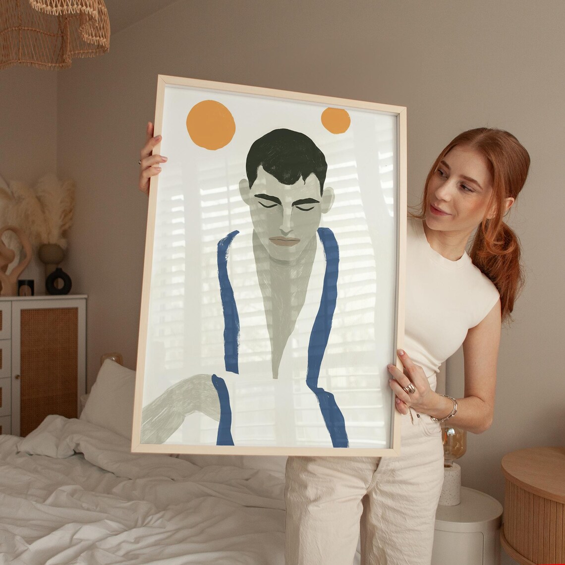 Calm Man In Blue Robe, Minimalist Figurative Art Print