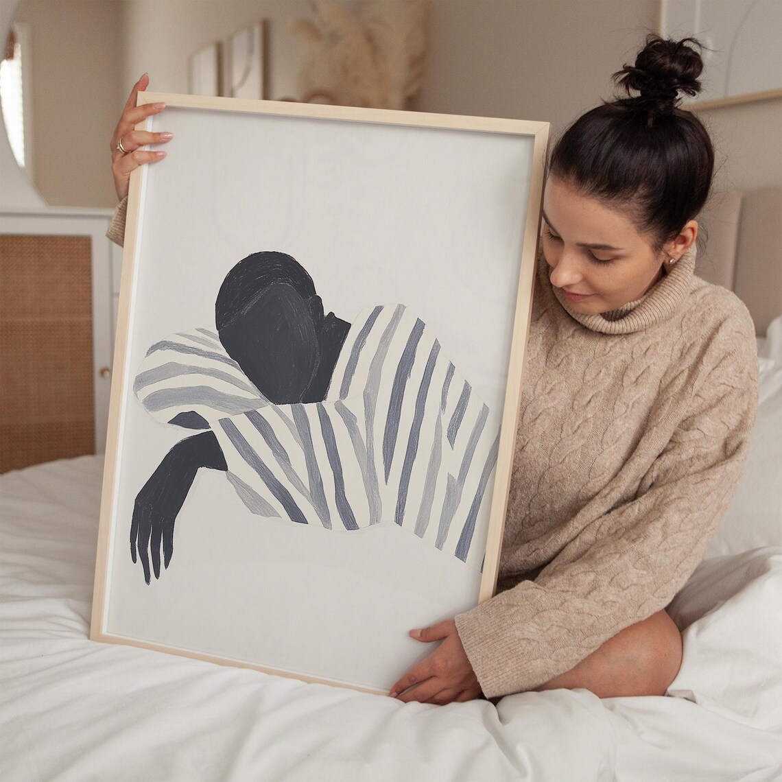 Sleeping Man in Striped Robe, Minimalist Decor