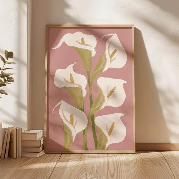 Minimalist Calla Lily Botanical Wall Art Elegant Floral Poster Soft Pink Flower Illustration Neutral Plant Decor Modern Home