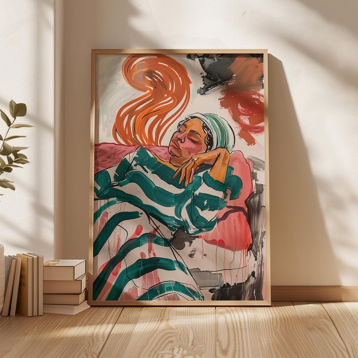 Abstract Sleeping Woman, Bold Striped Dress Portrait - Image 4