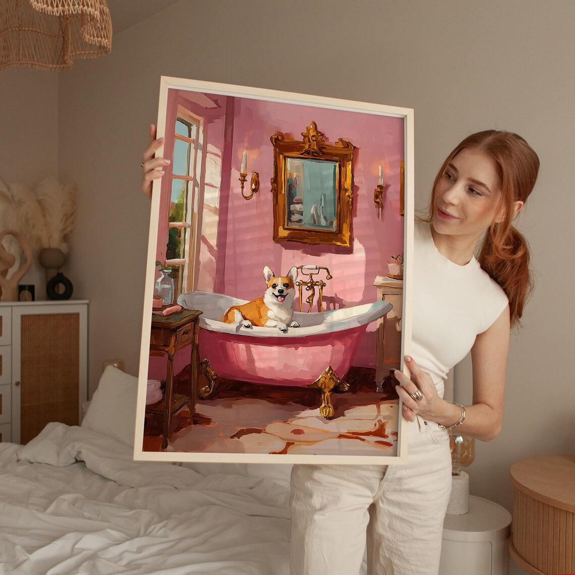 Corgi In Pink Bathtub, Cute Pet Portrait Illustration - Image 4