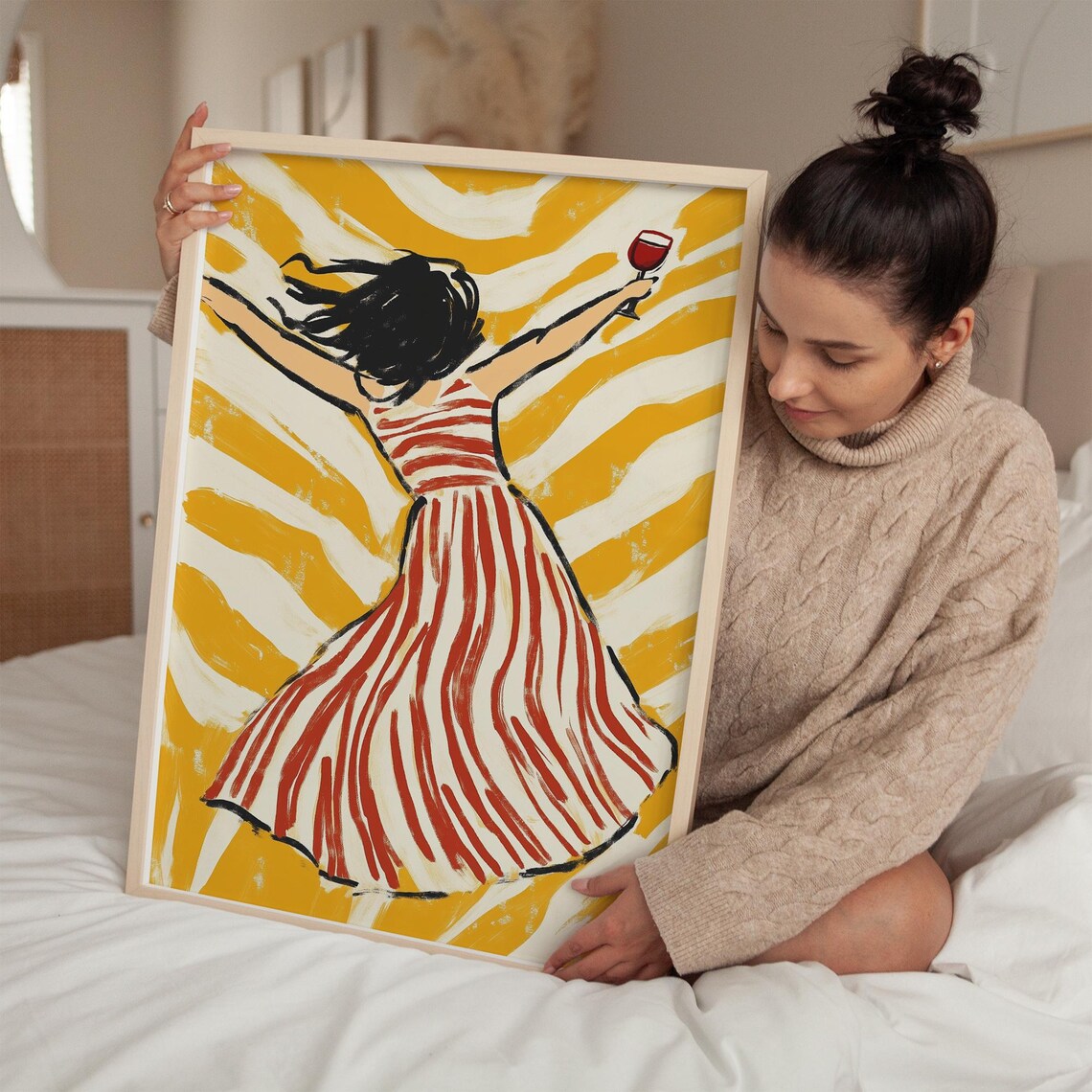 Relaxed Woman Wine Abstract Portrait Art Print