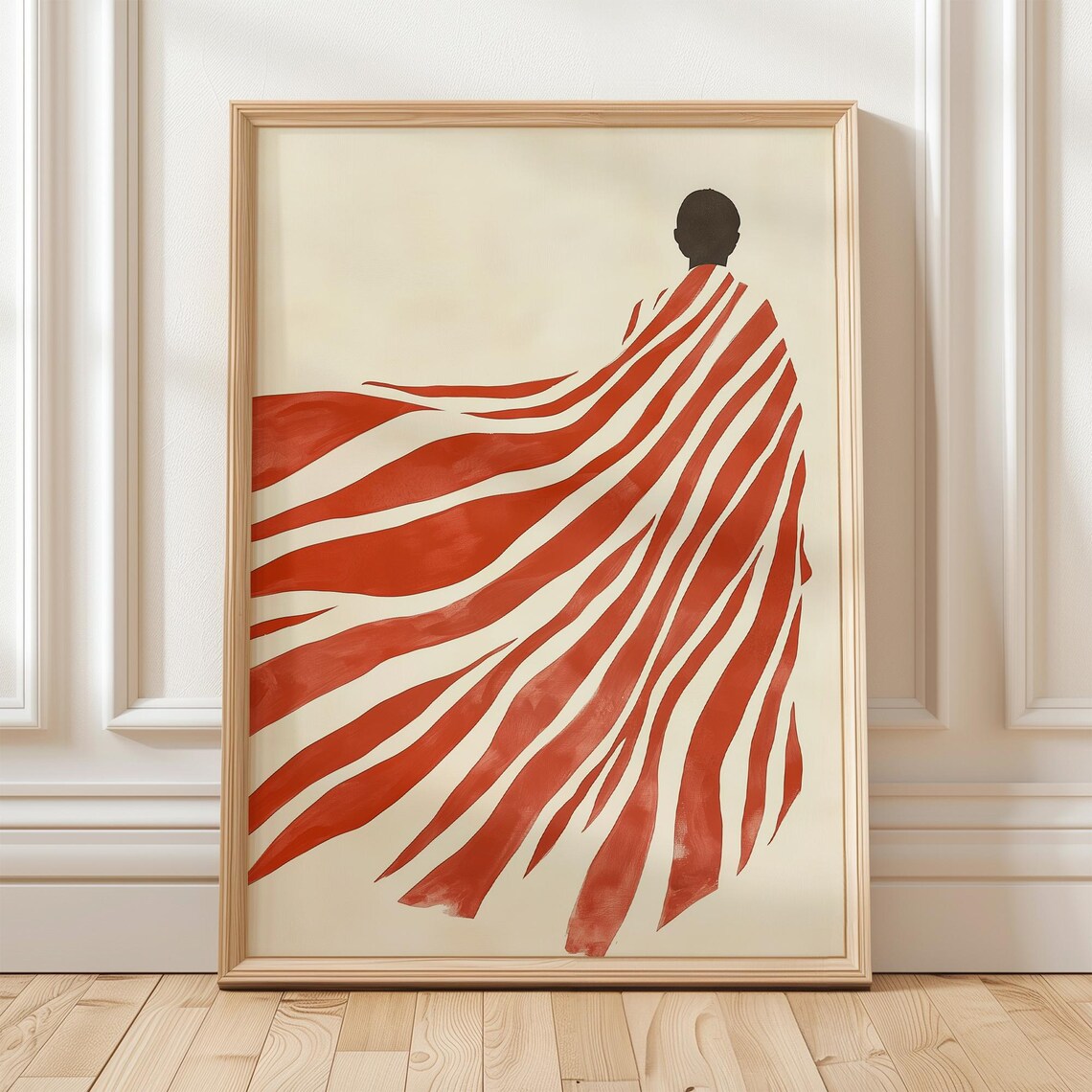 Red Striped Abstract Figure, Minimalist Art Print