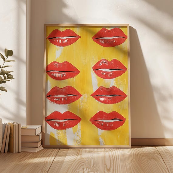 Pop Art Lips Print Bold Red Lip Illustration Modern Abstract Art Wall Art Vibrant Room Decor