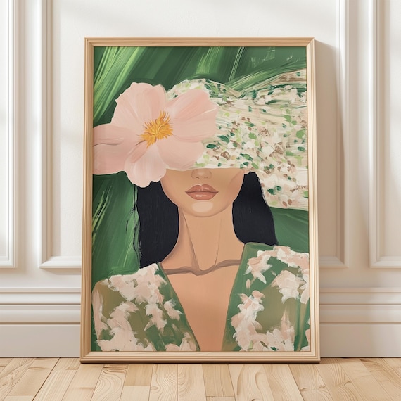 Elegant Woman With Floral Hat Abstract Art Print