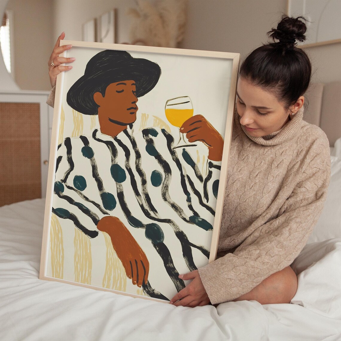 Relaxed Man With Hat, Modern Abstract Art - Image 3