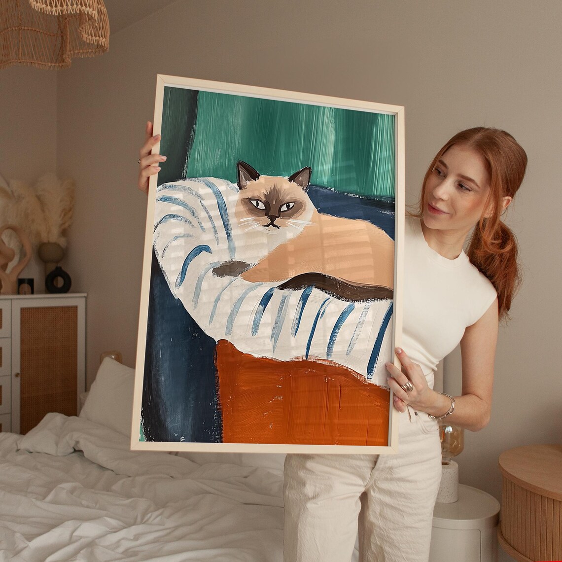 Minimalist Siamese Cat, Elegant Pet Portrait