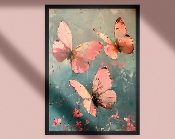 Vintage Butterflies Painting Print Oil Coquette Preppy Dorm Room Art Girl Apartment