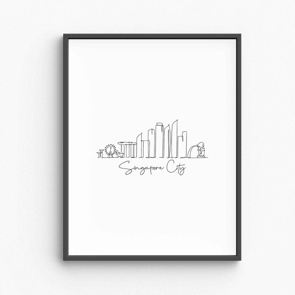 Singapore City Skyline Line Art Minimalist Travel Landmark Poster