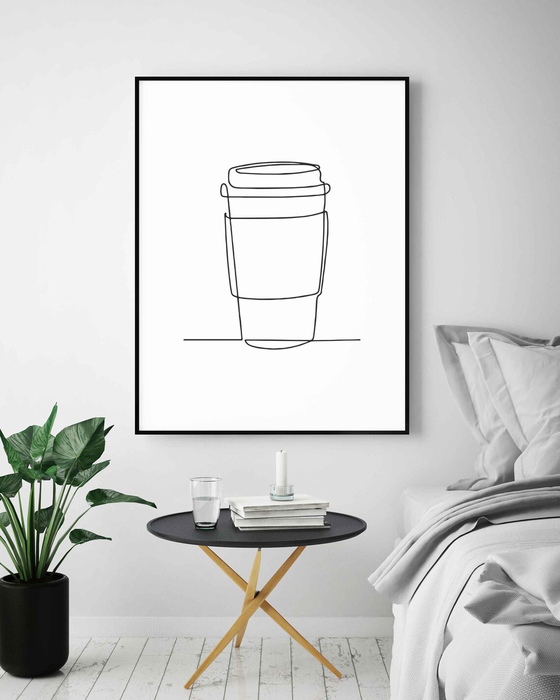 Takeaway Coffee Cup Line Art Minimalist Kitchen Morning Cafe Poster - Image 5