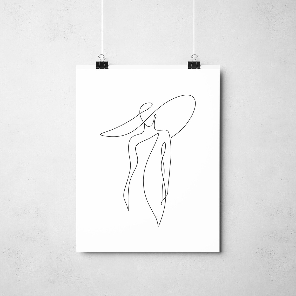 Woman In Wide Brim Sun Hat Elegant Summer Fashion Line Art Poster - Image 2