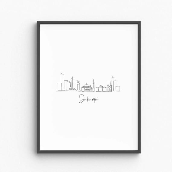 Jakarta Indonesia Skyline Single Line Drawing Minimalist Travel Poster