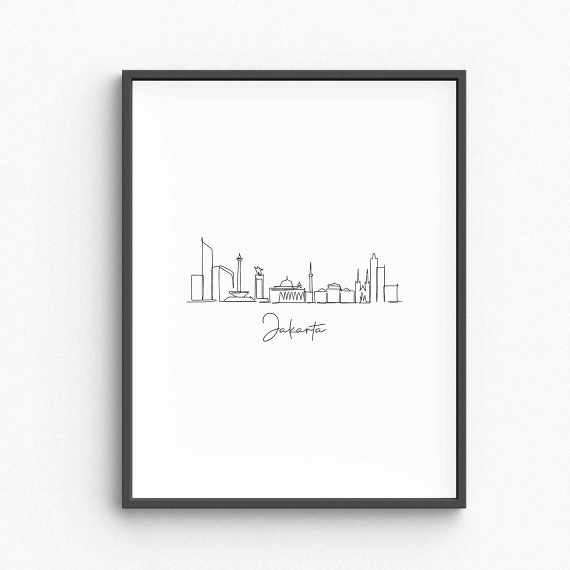 Jakarta Indonesia Skyline Single Line Drawing Minimalist Travel Poster