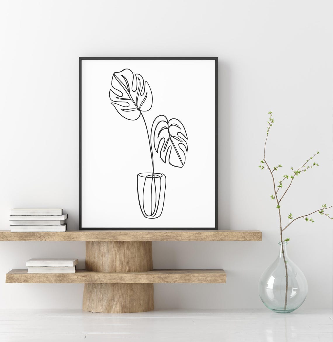Monstera Leaves Vase Line Art Tropical Botanical Minimalist Poster - Image 2