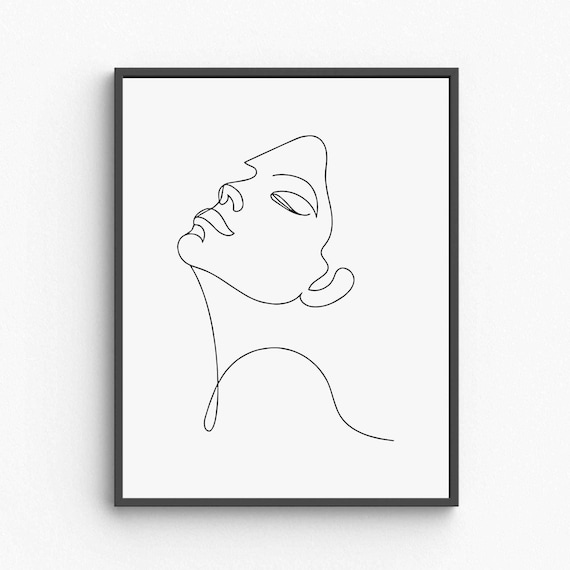 Woman Face Profile Line Art Elegant One Line Drawing Style Poster
