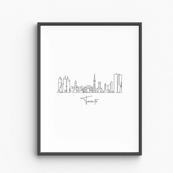 Toronto Canada Skyline Single Line Drawing With CN Tower Travel Poster