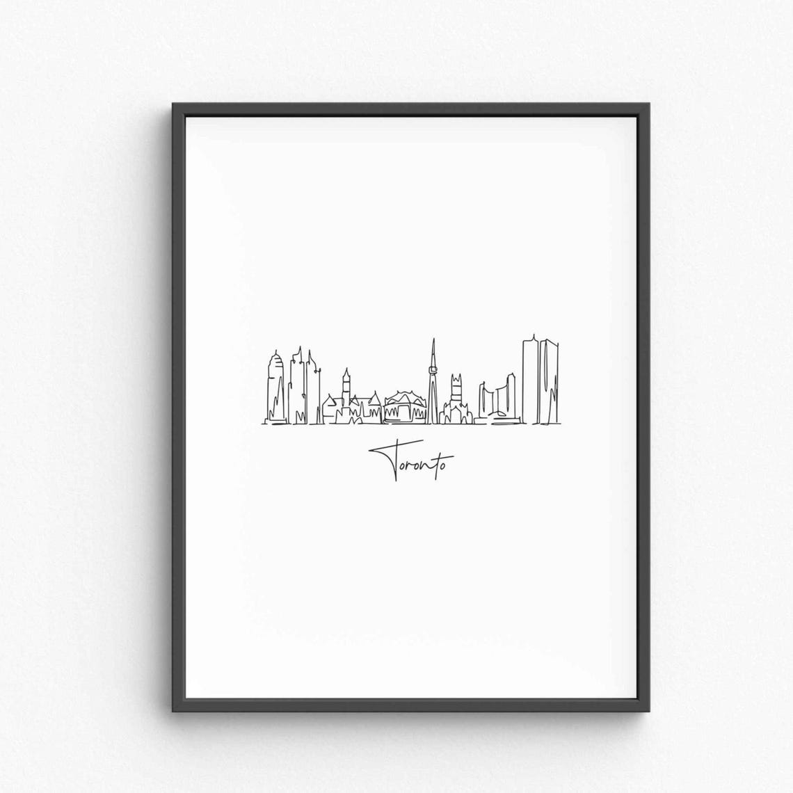 Toronto Canada Skyline Single Line Drawing With CN Tower Travel Poster