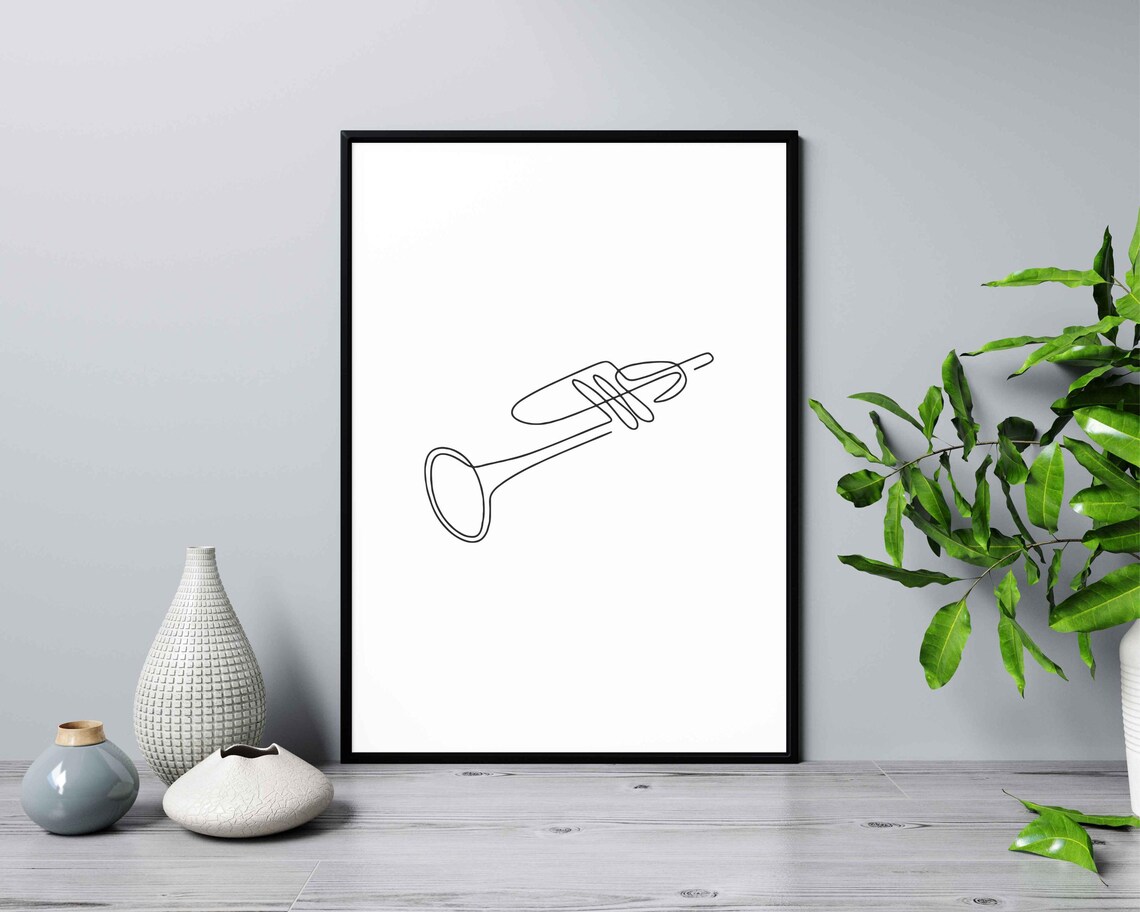 Jazz Trumpet Continuous Line Drawing Music Lover Studio Instrument Decor Poster - Image 2