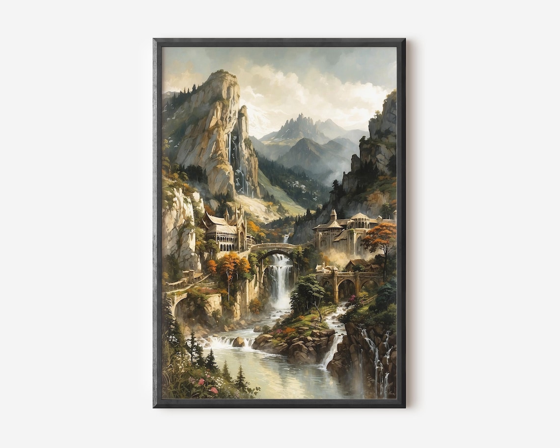 Rivendell Landscape Oil-Painting Style Art Print
