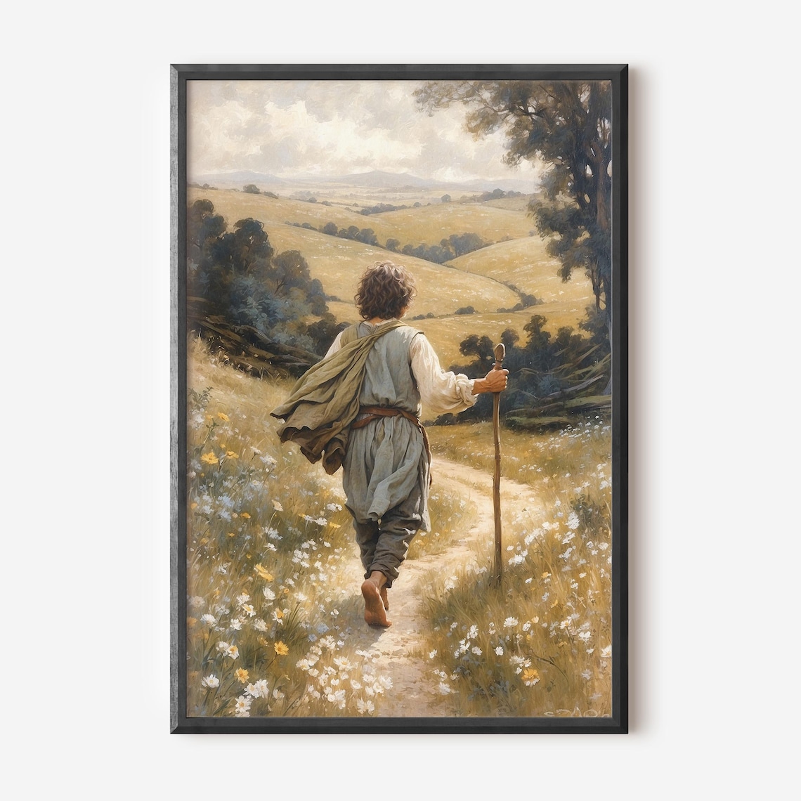 Barefoot Traveler Wildflower Path Fantasy Journey Oil Painting Poster