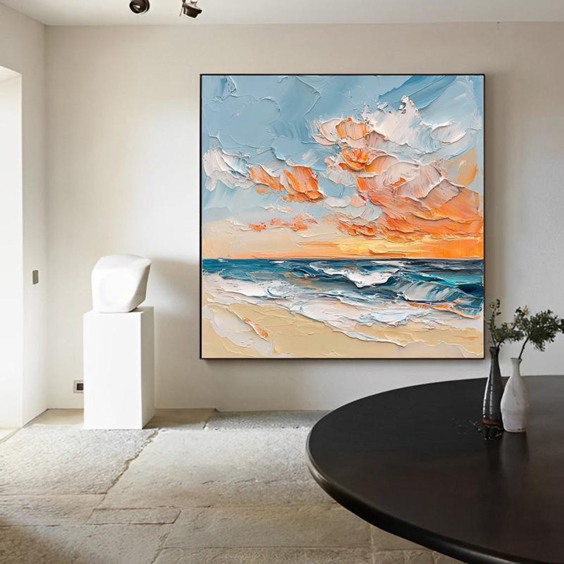 Orange Sunset Clouds Drifting Over a Turquoise Ocean Shore Poster - Image 6