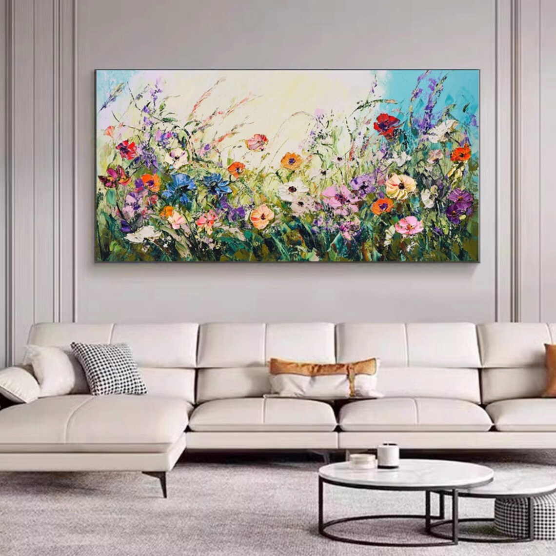 Wildflower Meadow Colorful Bloom Thick Impasto Panoramic Art Poster - Image 6