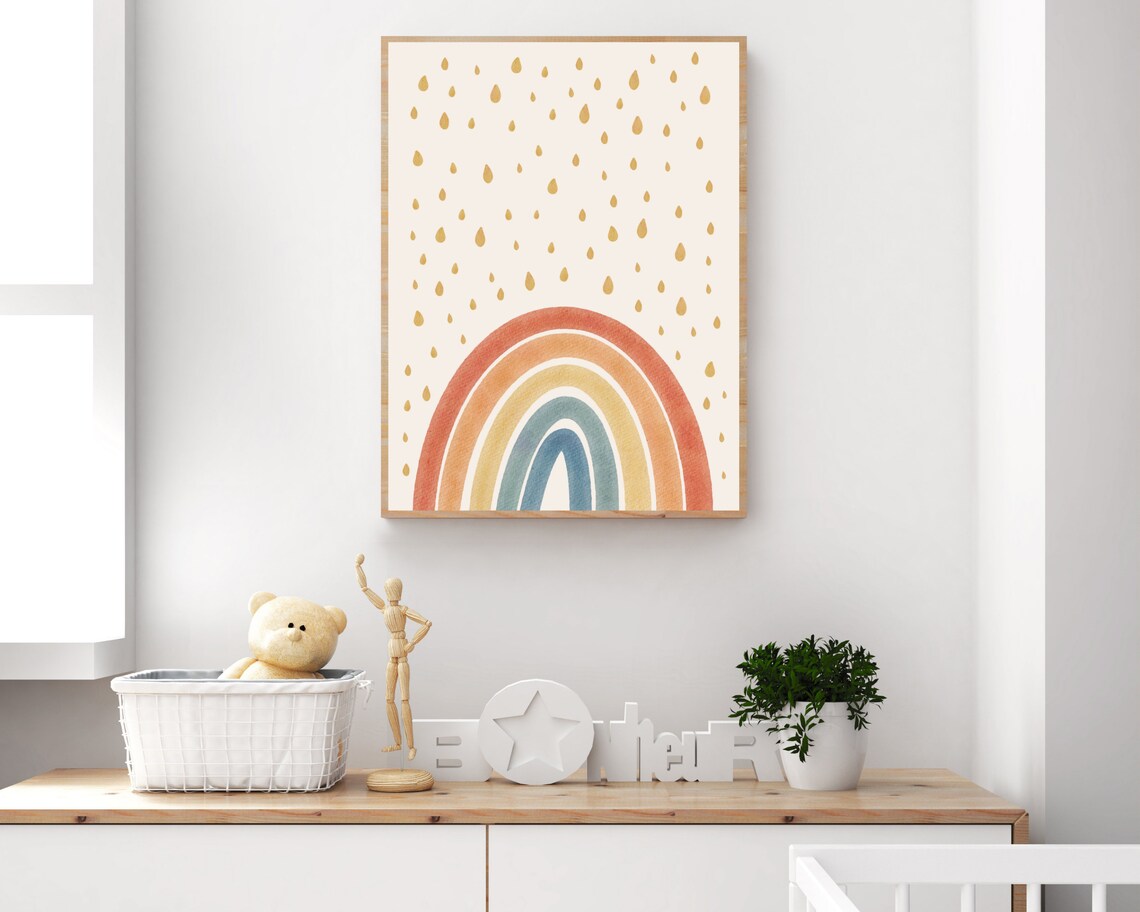 Rainbow Boho Nursery Decor Wall Art Baby Girl Room Rainbow Prints Watercolor Raindrops Kids Room Art Playroom Decor Art Poster - Image 4