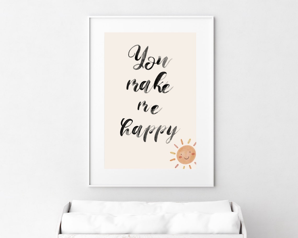 Sun Boho Nursery Decor Wall Art You Make Me Happy Baby Girl Room Quote Neutral Watercolor Kids Room Art Playroom Poster - Image 2