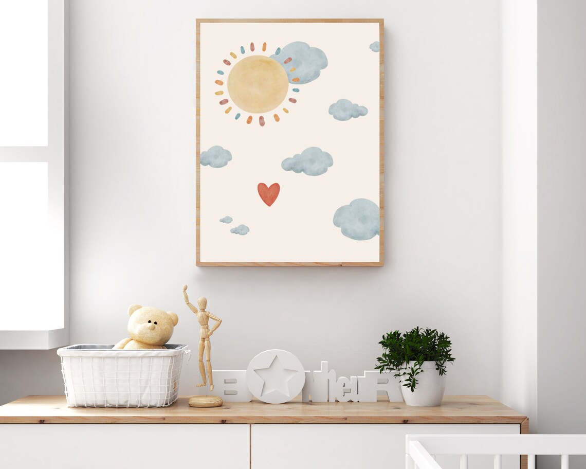 Boho Nursery Girl Heart Prints Sun Nursery Wall Art Abstract Sky Nursery Decor Nursery Love Quotes Art Baby Girl Room Decor - Image 3