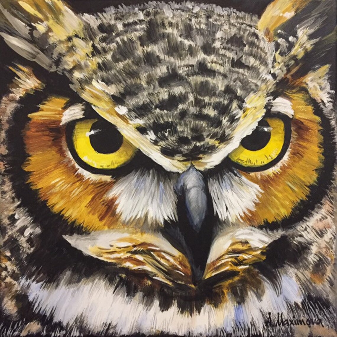 Great Horned Owl Acrylic Portrait Wildlife Art Print - Image 2
