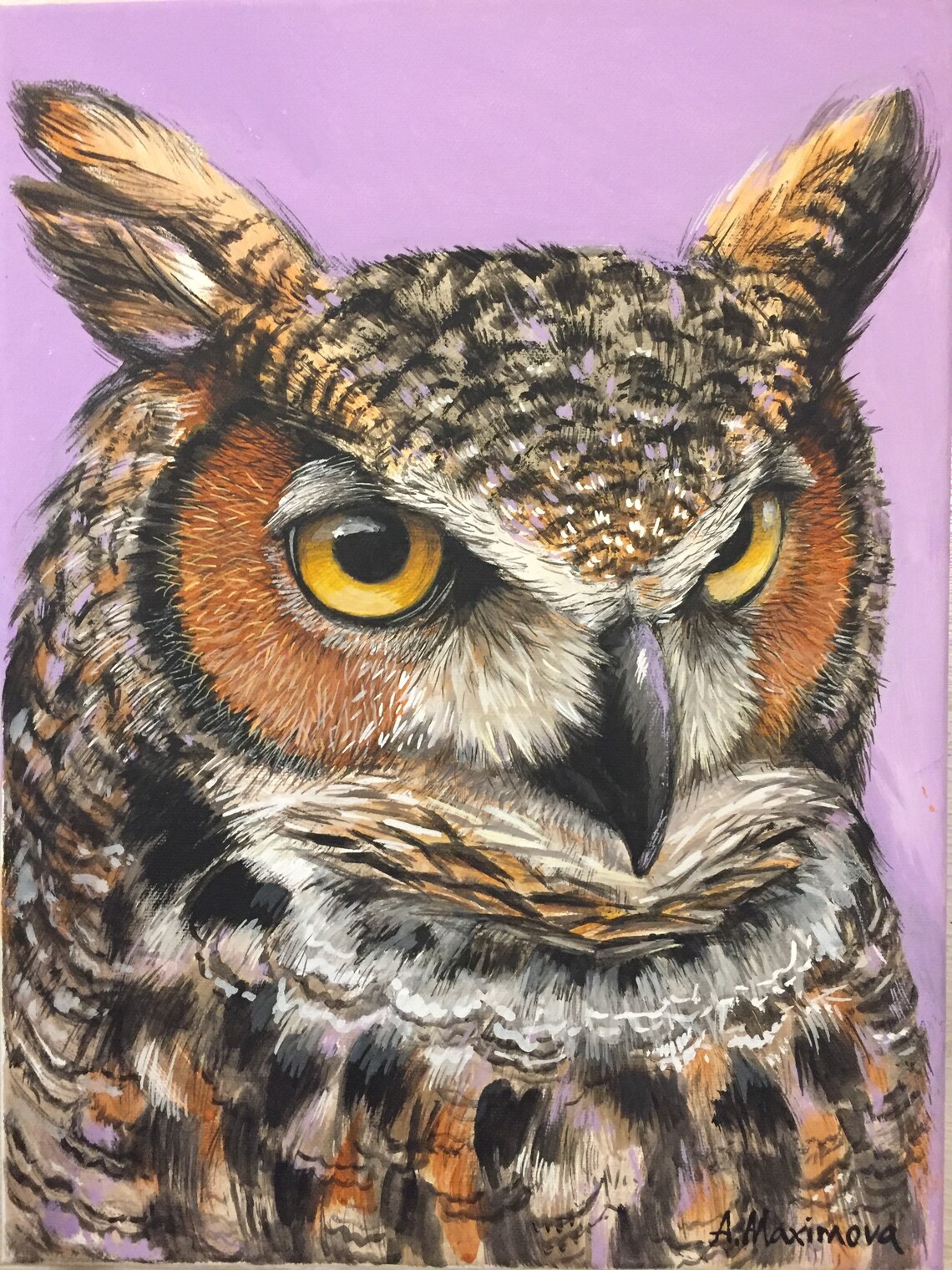 Great Horned Owl Original Acrylic Painting Art Print - Image 2