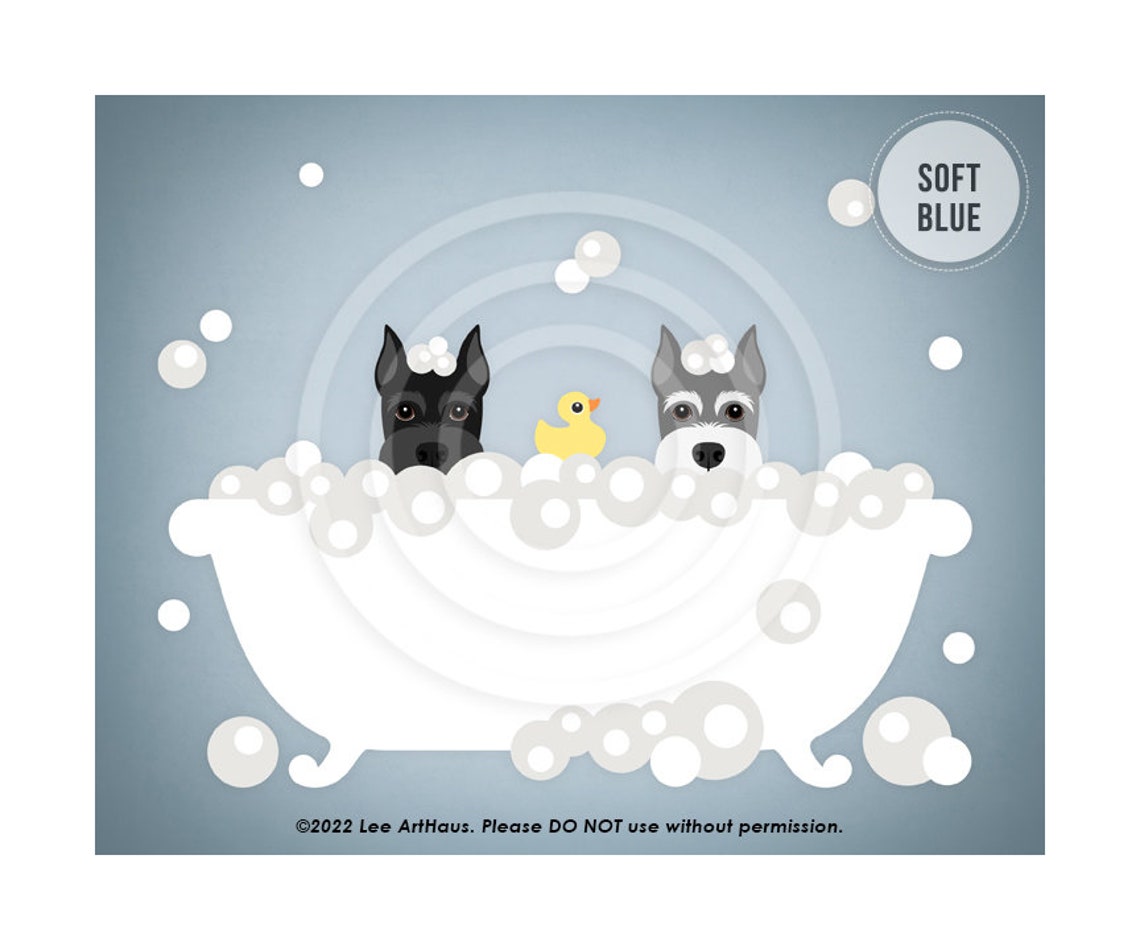 Two Schnauzers Peeking In Bubble Bath With Rubber Duck Dog Art Poster - Image 2