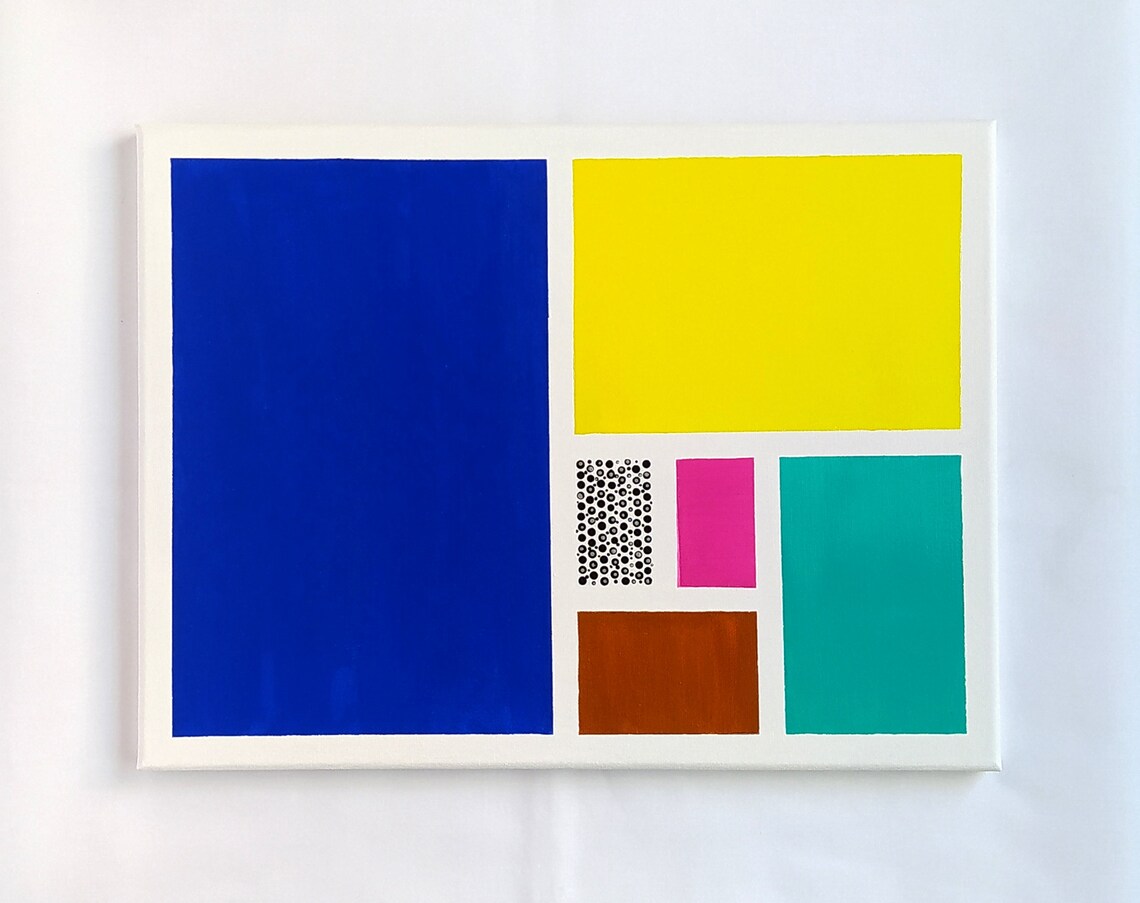 Blue Yellow Mondrian Style Color Blocks Abstract Geometric Canvas Print - Image 3