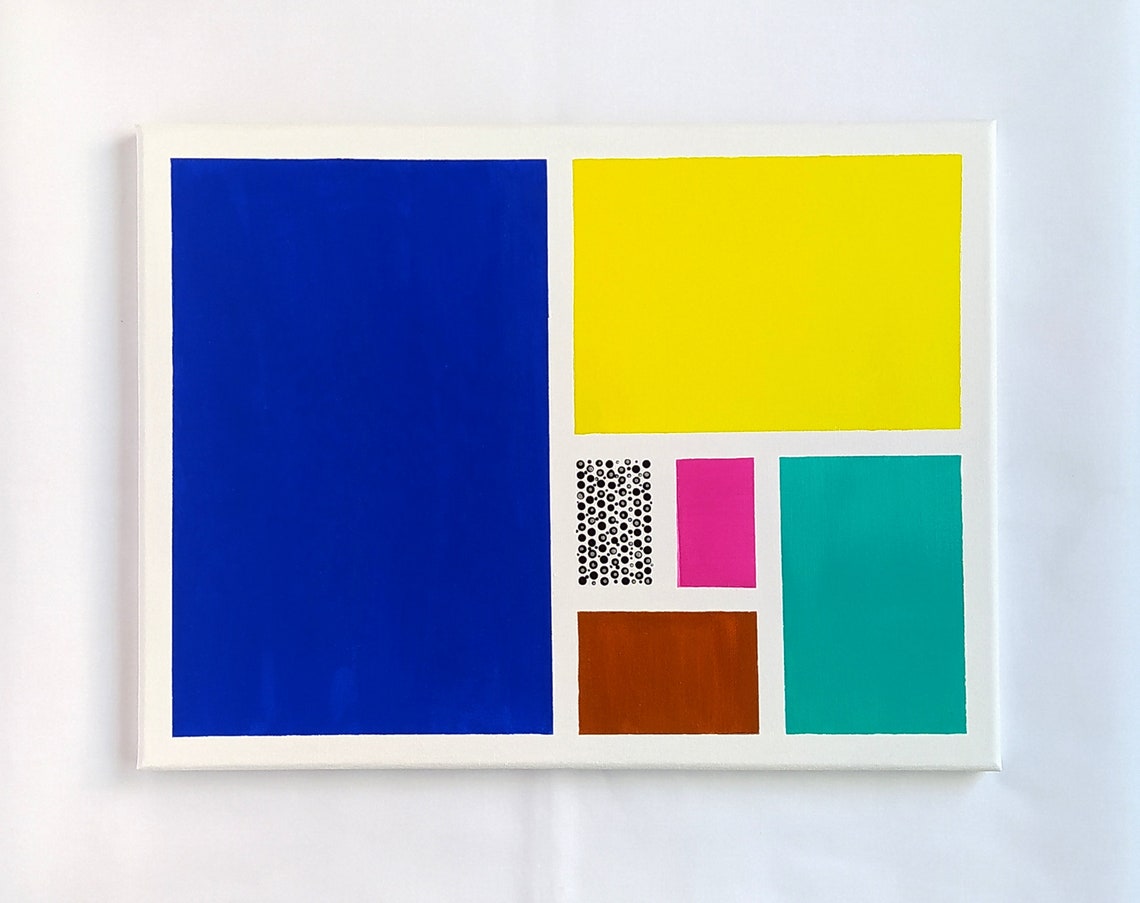 Colorful Geometric Abstract Art Painting Mondrian Art Horizontal Vertical Painting On Wall Art Dcor Housewarming Gift - Image 3