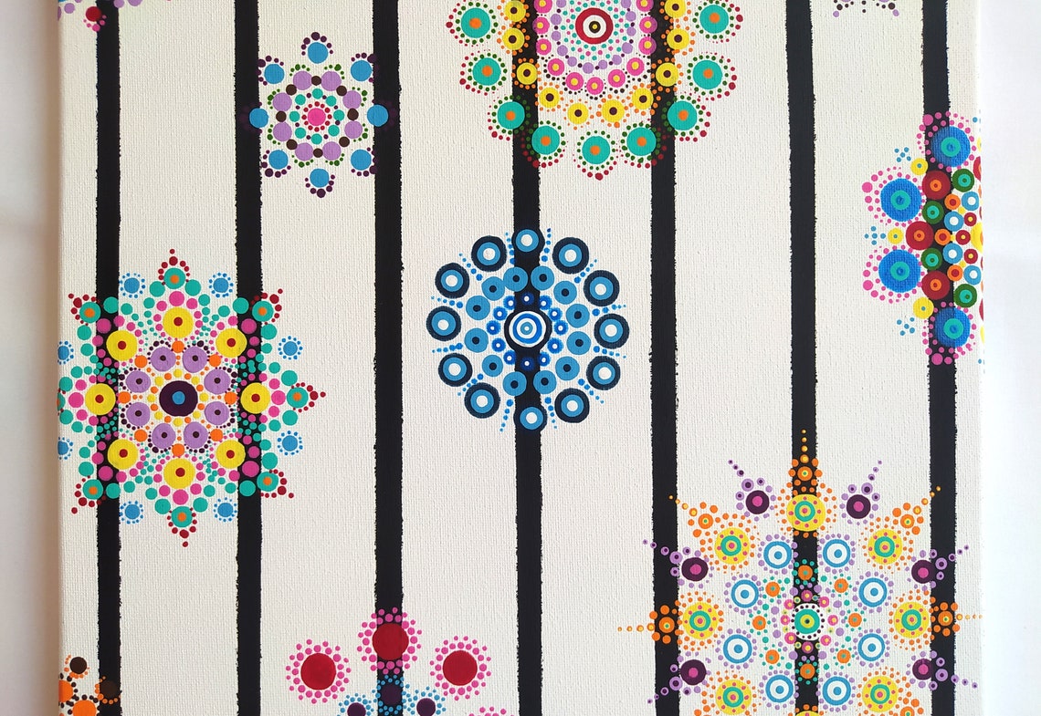 Pink Dot Mandala Flower Teal Background Decorative Border Wall Art - Image 2