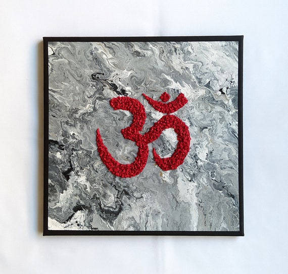 Om Ohm Aum Zen Yoga Meditation Indian Art Dutch Pour Glass Gravel Painting On Wall Dcor Housewarming Gift