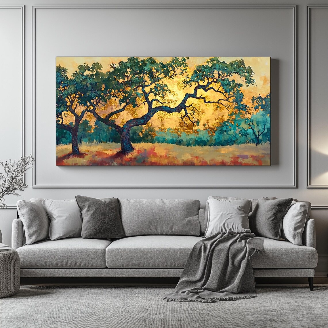 Golden Oak Tree Panoramic Landscape Art Print - Image 4