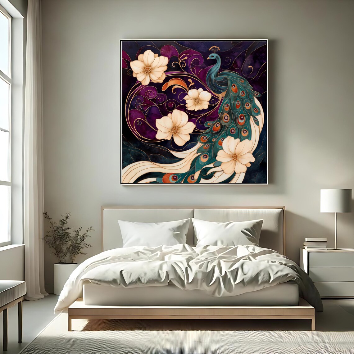 Peacock Art Print, Elegant Floral Wall Decor - Image 3