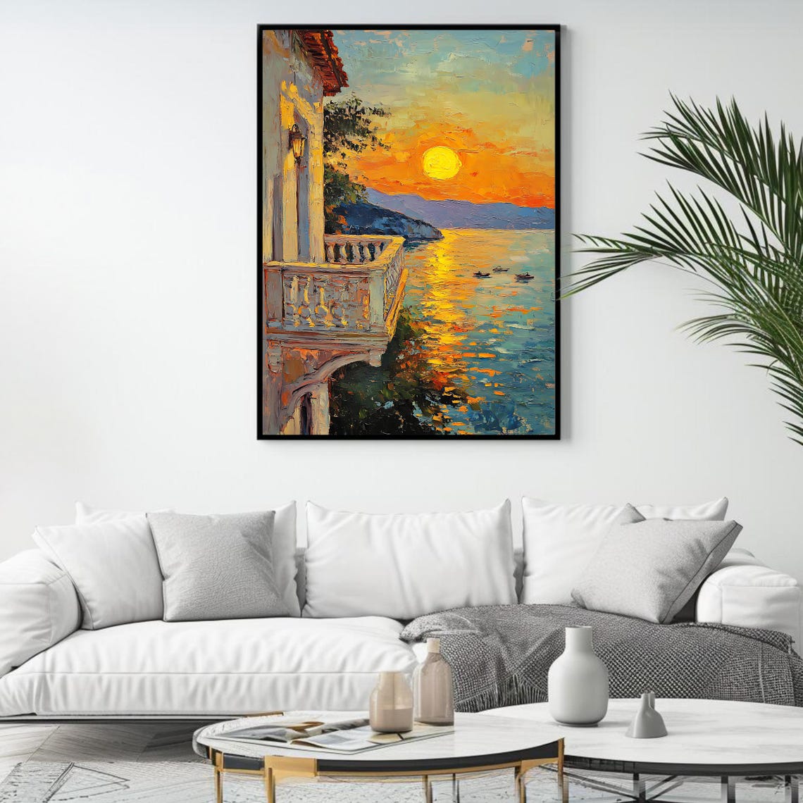 Romantic Sunset Balcony Villa Terrace Golden Sea Ocean View Poster - Image 4