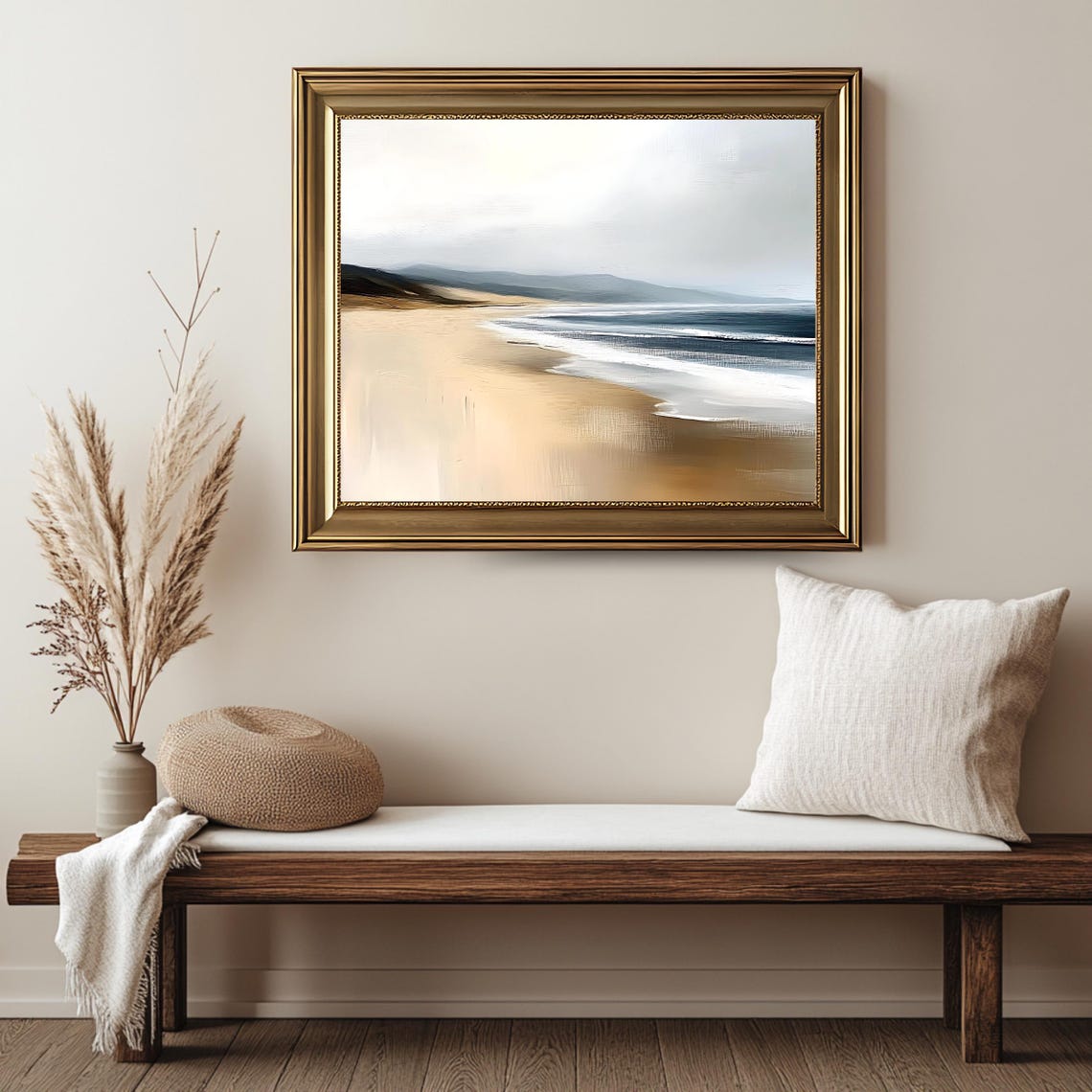 Minimalist Neutral Beach Soft Waves Sandy Shore Coastal View Poster - Image 2