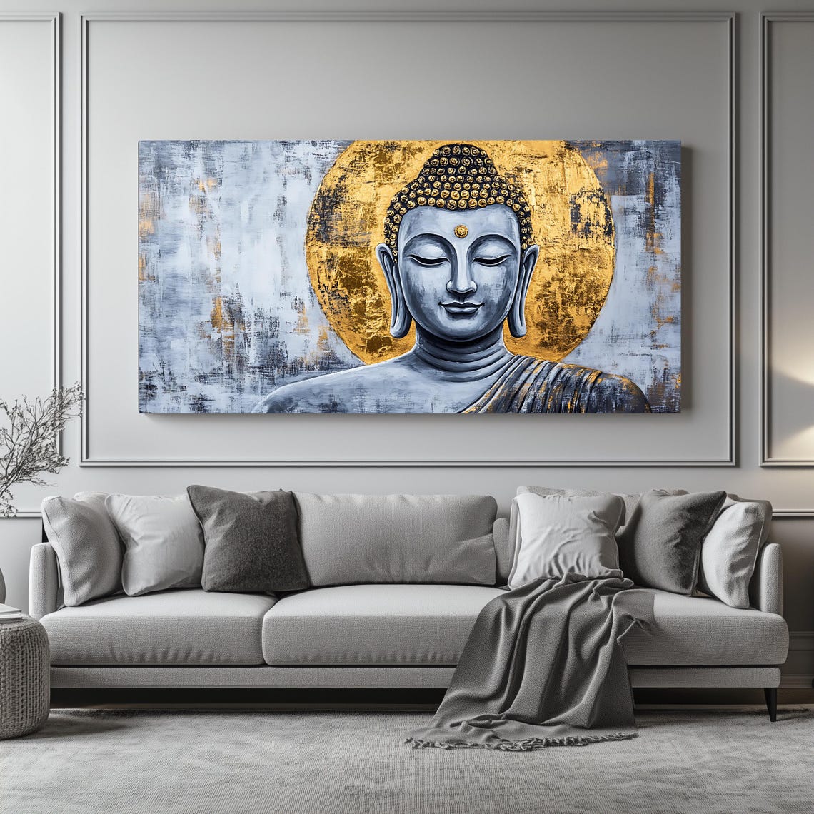 Gold Buddha Wall Art Long Horizontal Narrow Print Zen Spiritual For Above Couch Or Bed - Image 4