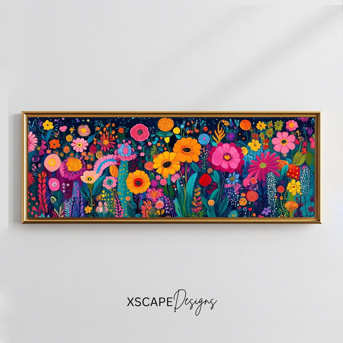 Colorful Wildflower Meadow Dark Botanical Garden Panoramic Art Poster