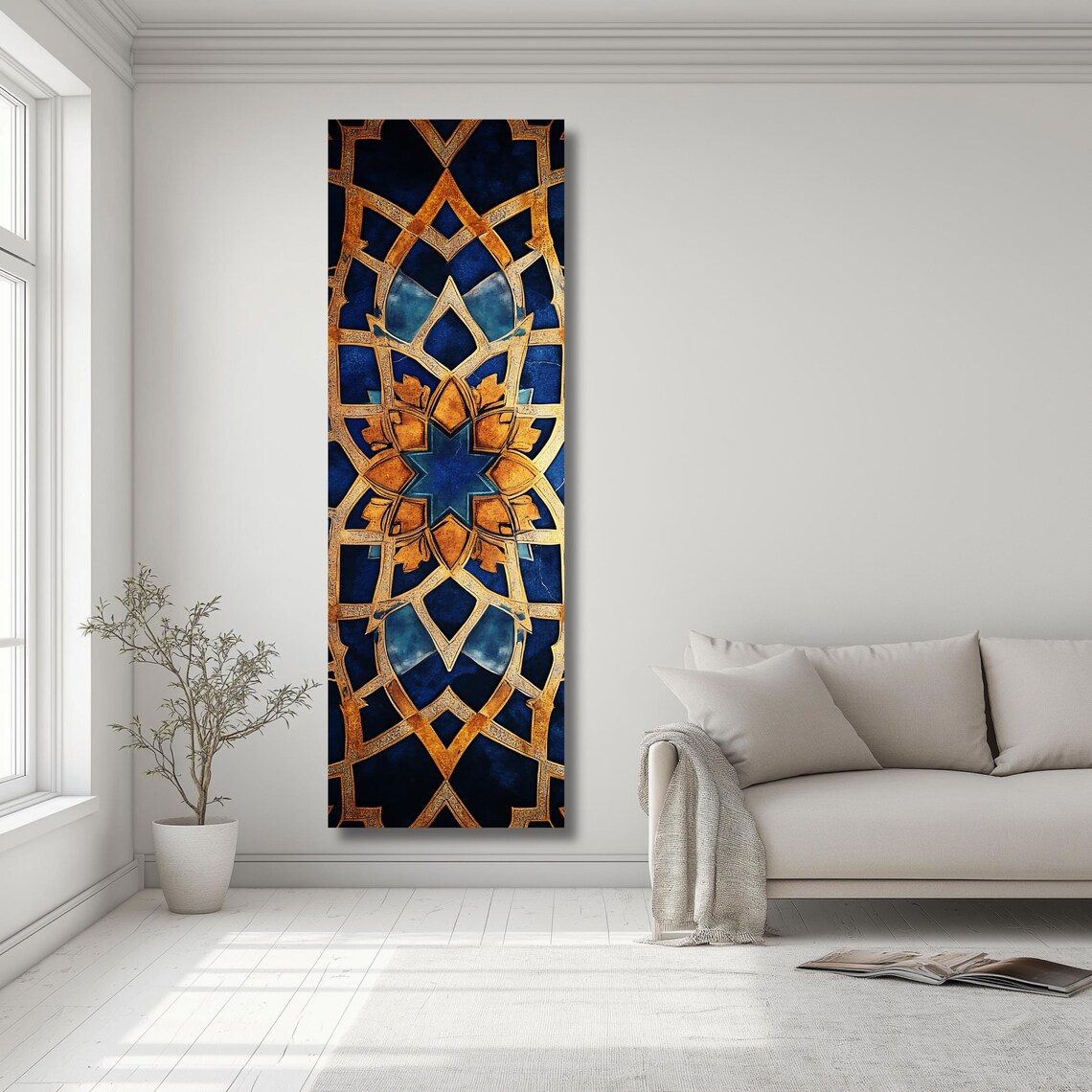 Islamic Geometric Arabesque Art Print, Gold and Blue - Image 2